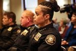Portland Police Chief Danielle Outlaw at a City Council hearing on Mayor Ted Wheeler's proposed ordinance giving him the power to dictate the location and duration of some protests in town, Thursday, Nov. 8, 2018, Portland, Oregon.