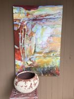 Abstract painting of high desert landscape by Judy Hoiness.