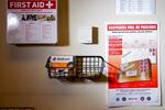 A United States Postal Service flyer about suspicious mail or packages is seen in the mail room at the King County Elections headquarters, Friday, Nov. 17, 2023, in Renton, Wash.