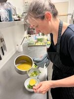 Chef Sarah Pliner prepares dishes for her seasonal pairing menu for Fullerton Wines in August 2022. Pliner was the former co-owner of the famed restaurant Aviary.  She was killed while riding her bicycle in Portland on October 4, 2022.