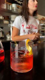 Bartender Nora Furst stands behind a NEWgroni — her take on a classic Italian Negroni — but made without the alcohol in Portland, Ore. August 17, 2023.