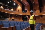 Executive Director Chris Ayzoukian explains the features of the Reser's new auditorium.