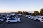 Support vans line up outside the starting line at Timberline Lodge. Each of the more than 1,000 teams gets two support vans.
