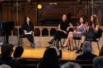 Moderator Jacqueline Keeler (left) leads a conversation with playwrights Larissa FastHorse, DeLanna Studi and Mary Kathryn Nagle during an event sponsored by Advance Gender Equity in the Arts at the Old Church in Portland.