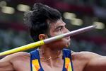A file photo of Neeraj Chopra, of India, competing in the men's javelin throw final at the 2020 Summer Olympics, Saturday, Aug. 7, 2021, in Tokyo. Chopra is competing in Eugene, Ore., this week.