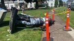 A statue of George Washington was pulled down from the lawn outside the German American Society in Northeast Portland on June 18, 2020.
