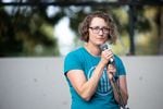Bend City Councilor Melanie Kebler, speaking to a crowd gathered Aug. 29, 2022 at Drake Park, is leading in the race to become the city's next mayor. She and others running for the council appear to be headed toward victory against well-funded conservative challengers.