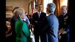 Dr. Jane Lubchenco in her role as NOAA chief confers with President Barack Obama,  Science Advisor Dr. John Holdren and Coast Guard Commandant Thad Allen about the PB Deepwater Horizon disaster, 2010.