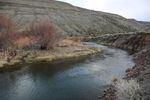 A side channel of the Deschutes River called the ox bow feeds an intake pipe for the Warm Springs water treatment plant. 