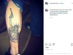 A submitted screenshot of Bend Police Corporal Josh Spano's personal Instagram, showing a "Molon Labe" tattoo. The 2013 post was publicly accessible before a 2021 internal affairs investigation by the Bend Police Department.