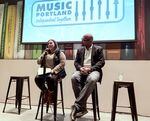 Portland City Commissioners Carmen Rubio, left, and Mingus Mapps speak to a crowd at the Portland Music Industry State's Revolution Hall on November 1, 2021.