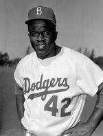 This is a March 1956 file photo showing Brooklyn Dodgers baseball player Jackie Robinson in Vero Beach, Fla.