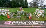 A memorial for June “T-Rex” Knightly, at the corner Northeast Hassalo Street and Northeast 55th Avenue in Portland, April 5, 2023. Knightly died after being shot by Benjamin Smith in February 2022. 