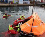 The survival training involved getting into the water in immersion suits and then trying to clamber into a life raft.