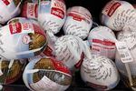 Frozen turkeys wrapped in plastic in a stack