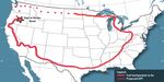 A red line snakes around the map of the United States, marking the proposed route for the American Perimeter Trail.