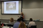 Oregon State history professor Katherine Hubler leads a session on the Holocaust and historical context.
