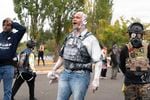 Tusitala "Tiny" Toese and other Proud Boys fight anti-fascist counterprotesters during violent clashes in Northeast Portland's Parkrose neighborhood on Aug. 22, 2021 in Portland, Oregon.
