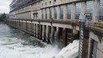 The first powerhouse of the Bonneville Dam, 40 miles east of Portland, on the Columbia River.