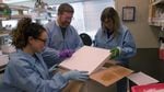 A research team at the Pacific Northwest National Lab excitedly opens a box of soil samples on Jan. 16, 2023 that spent the last several months in space.