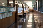 A school hallway sits empty.