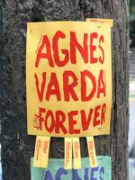 An Agnes Varda Forever poster attached to a utility pole in downtown Portland, Oregon. Agnes Varda Forever is an ongoing street art project by Jennifer JJ Jones and Laura Glazer that celebrates the cinematic works of the late French filmmaker.