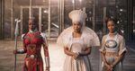 Florence Kasumba (left), Angela Bassett (center) and Letitia Wright (right) in "Black Panther," featuring costumes designed by Ruth E. Carter. 