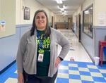 Principal of Yaquina View Elementary School, Kristin Tocano Becker, stands in the school hallway in Newport, Org on March 24, 2022. A new gymnasium was built in Yaquina View using federal funds received by the Lincoln County School District for plague relief.