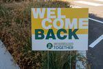 Portland Public Schools welcomes students back to classes with signs all around the school.