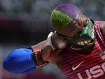 U.S. shot putter Raven Saunders competes in the final at the Summer Olympics on Sunday in Tokyo.