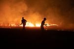 Image of firefighters working to extinguish flames at the Beachie Creek wildfire Incident Command Team 13 post in Gates, Oregon, on Sept. 7, 2020.