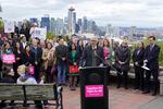 Washington Gov. Jay Inslee speaks Tuesday, May 3, 2022, at a rally at a park overlooking Seattle. Inslee said that Washington would remain a pro-choice state and that women would continue to be able to access safe and affordable abortions.