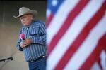 In this April 2015 file photo, rancher Cliven Bundy speaks at an event in Bunkerville, Nev.