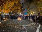 Protestors gathered in downtown Portland, Ore., just before midnight on Nov. 3, 2020.