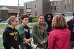 Gov. Kate Brown meets with Roosevelt High School student athletes in North Portland in advance of the upcoming World Athletic Championships.