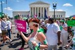 Protesters march in front of the U.S. Supreme Court in support of abortion-rights.