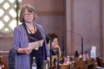 Oregon Senate Majority Leader Ginny Burdick, D-Portland, makes a statement on the floor of the Senate on April 30, 2019.