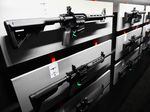 Semi-automatic weapons are displayed during the National Rifle Association's annual meeting last month in Houston.