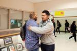 Ken Ramirez greets Dale, a senior, at North Salem High School in Salem, Ore., Tuesday, Sept. 17, 2019. Community resource specialists like Ramirez help student groups achieve academic success with one-on-one support.