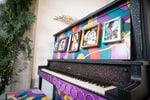 A Jimi Hendrix-themed piano designed by Daren Todd for Piano. Push. Play.