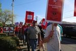 Supporters of a union at the Gladstone, Oregon, Burgerville location held a march in Portland on Thursday. Employees at the restaurant will vote on a union May 12.