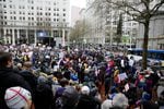 People gathered at Pioneer Courthouse Square for the March For Our Lives on March 24, 2018.