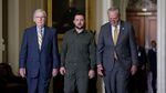 President of Ukraine Volodymyr Zelenskyy (center) walks with Senate Minority Leader Mitch McConnell, R-Ky., (left) and Senate Majority Leader Chuck Schumer, D-N.Y., during his Capitol visit on Thursday.