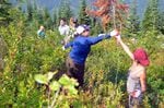 Tulalip teens are working to clear brush from a huckleberry field not far from the Skykomish River.