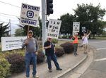 Members of Local 246 picket outside International Paper on Sept. 13, 2022, the first official day of the strike against Weyerhaeuser.