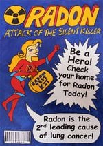 shows a superhero with a radon testing kit
