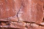 Many carvings cover sandstone near ancient petroglyphs in the Gold Butte National Monument. This one says "Davy Bundy."