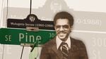 A composite image showing memorial street sign in the Southeast Portland neighborhood where Mulugeta Seraw, an Ethiopian immigrant, was beaten to death in 1988 by three white supremacists.