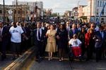 Vice President Kamala Harris marches on the Edmund Pettus Bridge after speaking in Selma, Ala., on the anniversary of "Bloody Sunday," a landmark event of the civil rights movement, Sunday, March 6, 2022.