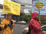 Environmentalists organized a protest to coincide with a PGE shareholders meeting in downtown Portland.